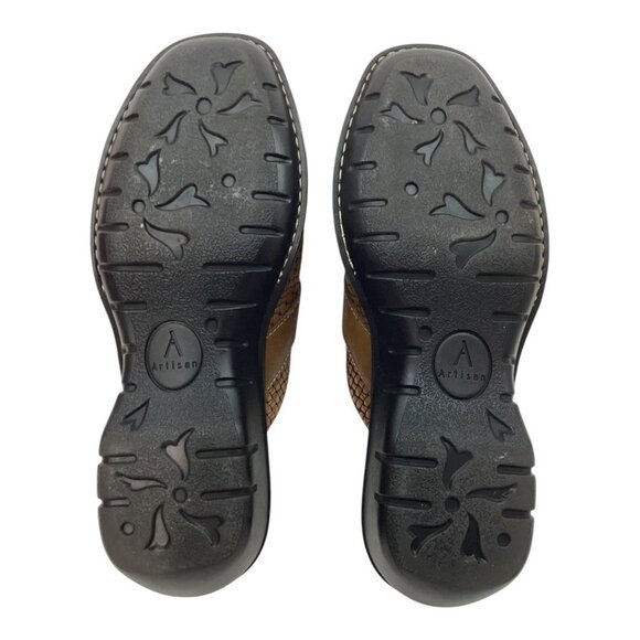 Clarks Artisan Brown Woven Leather Clogs Mules Slip-On‎ Shoes W/ Buckle Size 8 M - Picture 4 of 6